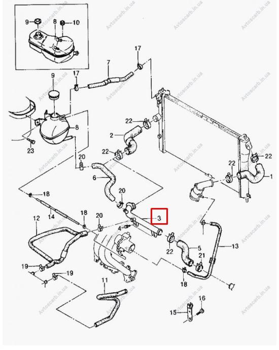 Furtun radiator Chevrolet Aveo, 11.2005-05.2008; Aveo/Kalos, 2003-2006, Daewoo Lanos, 1997- Motor 1,4/1,6, Plastic, OE: 96180035; 96273608,