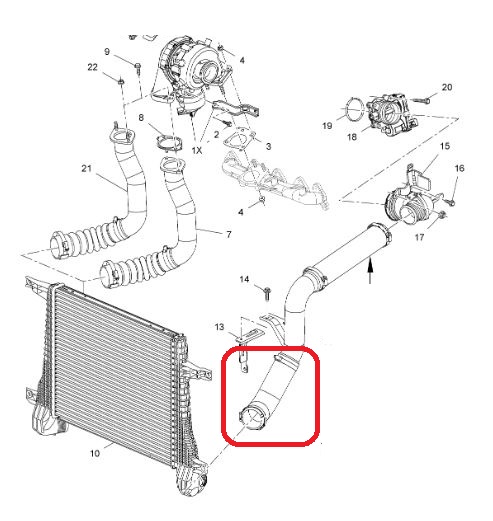 Furtun intercooler Chevrolet Captiva, 03.2011-; Opel Antara, 12.2010-12.2015 Motor 2.2 D; 2.2 Cdti, Cauciuc, 60/60 Mm, OE: 22737400; 4819364; 95383819; 95909218,