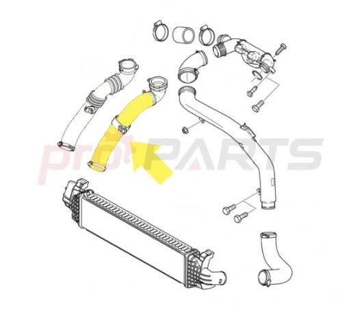 Furtun intercooler Ford Focus C-Max, 2003-2007; Focus, 2004-2011, Volvo C30, 2006-2012; S40/V50, 2004-2012; Motor 1.6 D/D2, 1.6 Tdci, Cauciuc, 52/52 Mm, OE: 1323813; 1439412; 1496240; 31261230; 6m516k863ha; 6m516k863hb,