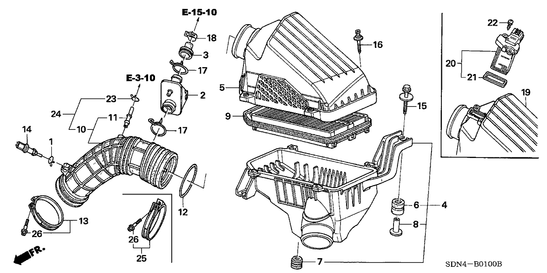 Furtun filtru aer Honda Accord, 2002-2008 Motor 2,4 Benzina, Cauciuc, OE: 17228raaa00,