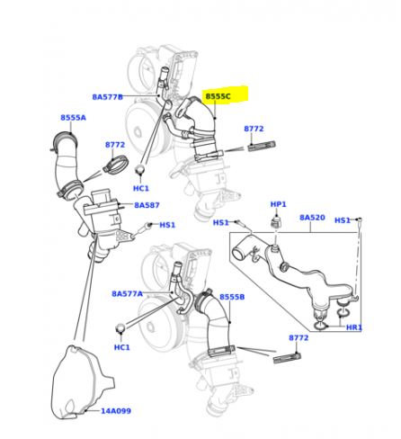 Furtun radiator Land Rover Discovery/Lr4, 2009-2016; Range Rover Sport, 2009-2013; Range Rover, 2009- Motor 5.0 V8, Cauciuc, OE: 8w938555ca; 8w938555cb; Lr045237; Lr049989,