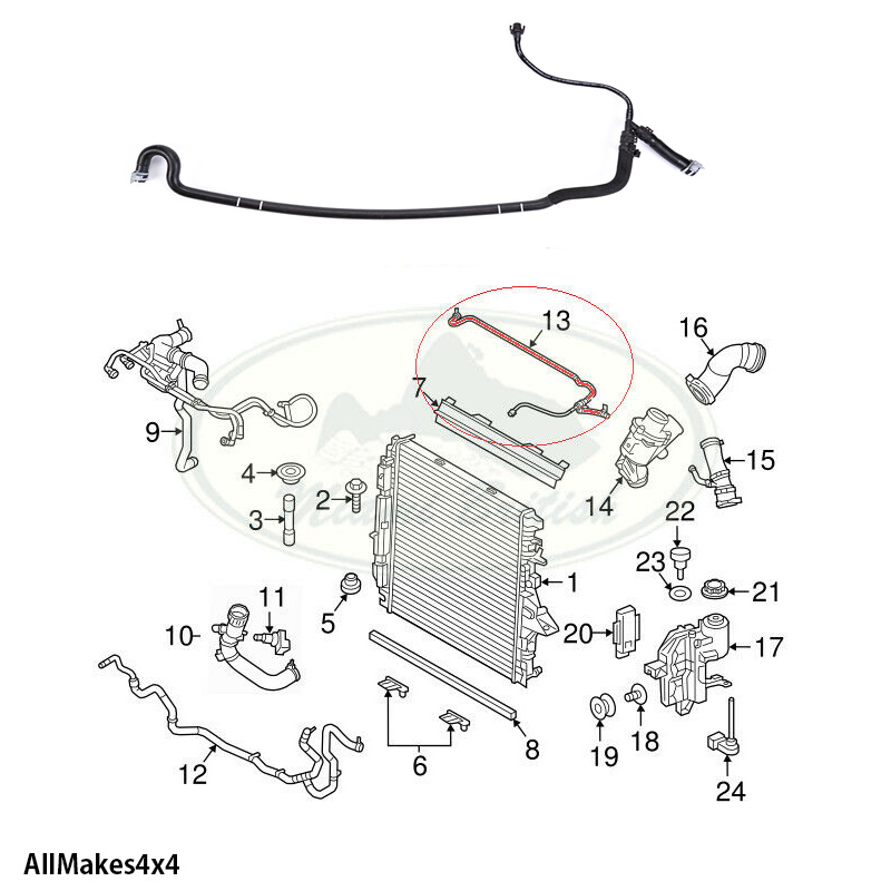 Furtun radiator Land Rover Discovery/Lr4, 01.2014-; Range Rover Sport, 2010-2013 Motor 3.0 V6k; 5.0 V8/5.0 V8 Compressor, OE: Lr014567,