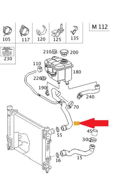 Furtun radiator Mercedes Clasa C (W203), 2000-2007 Motor 2.6 V6; 3.2 V6/3.2 V6 Compressor, Cauciuc, OE: 2035010782; A2035010782,