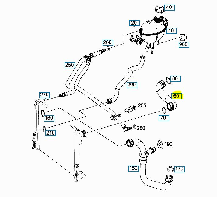 Furtun radiator Mercedes Clasa C (W204), 2007-2014; Glk (X204), 2008-2015 Motor 2.5 V6; 3.0 V6; 3.5 V6, Cauciuc, OE: 2045010382,