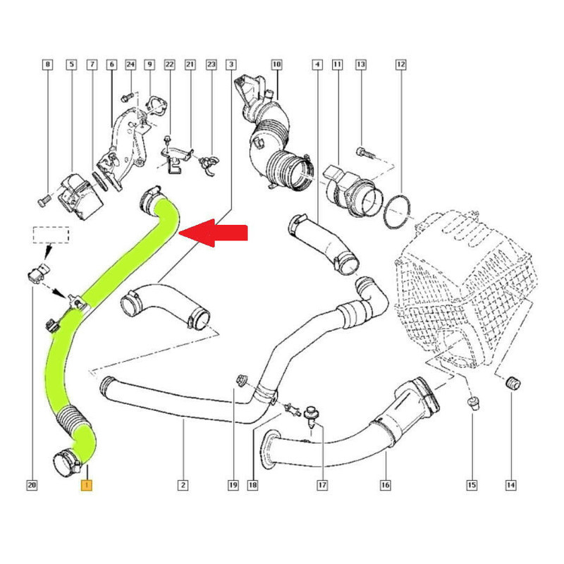 Furtun intercooler Renault Laguna, 2005-12.2007 Motor 1.9 Dci, Cauciuc, 50/50 Mm, OE: 8200360086; 8200730597,