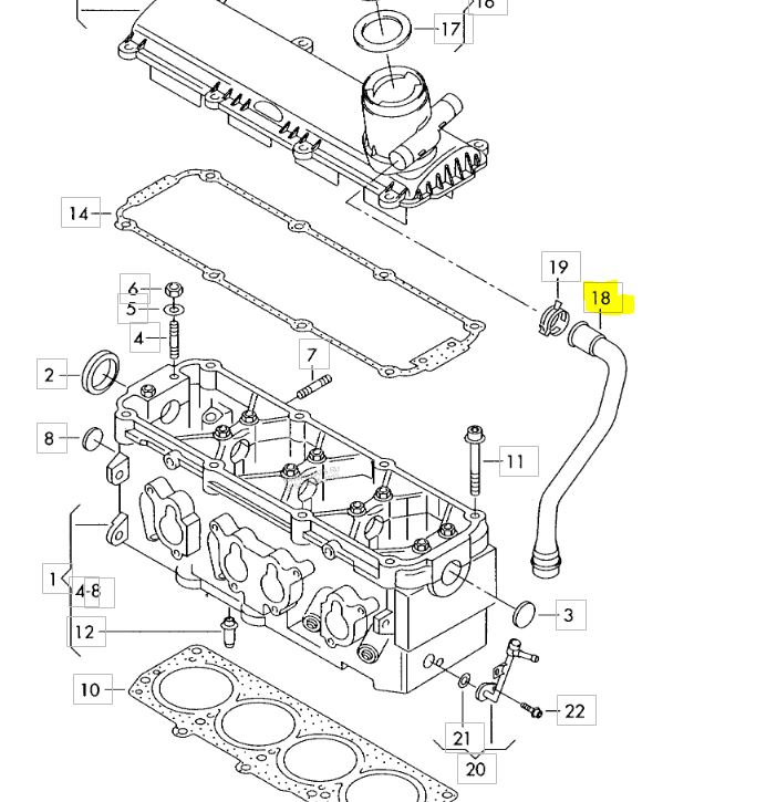 Furtun aerisire arbore cotit, Audi A3 (8l/8p), 1996-2015 Seat Altea (5p1), 2004-, Altea Xl, Leon (1m), 1999-, Toledo Iii (5p2), 2004-2009, Skoda Octavia (1u), Vw Bora, Caddy Iii, 2004-, Golf Iv, Golf V, Jetta (1k2), New Beetle, Touran 1t, Motor 1,6