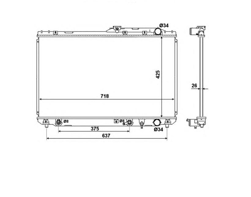 Radiator apa Lexus Es, 08.1993-, Toyota Camry, 1993-1996 Motor 3,0 V6 Benzina, Aluminiu/Plastic Brazat, 718x425x16, SRL, OE: 1640007071; 1640062150,