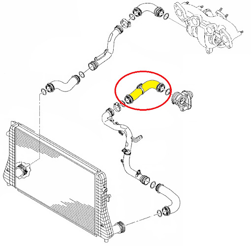 Furtun intercooler Audi A3, 2006-2013; Altea, 2007-12.2012; Leon, 2006-2012, Vw Golf V, 11.2005-2010; Passat (B6), 2005-2010; Touran, 12.2005-2010 Motor 2,0 Tdi/1,9 Tdi, Cauciuc, OE: 3c0145828d; 3c0145828f,