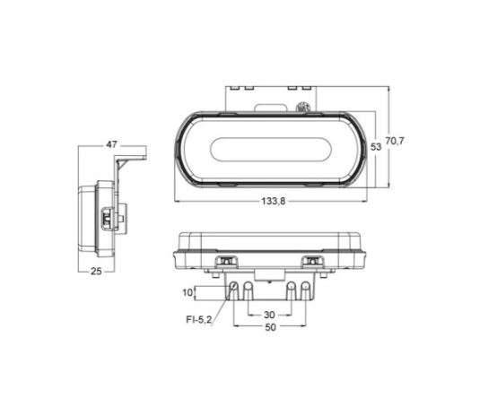 Lampa pozitie LED cablu 0,25 m, 134x70x25 mm, pentru fixare verticala si orizontala;cu accesorii montaj, 12/24V, galben, oval WAS , stanga=dreapta