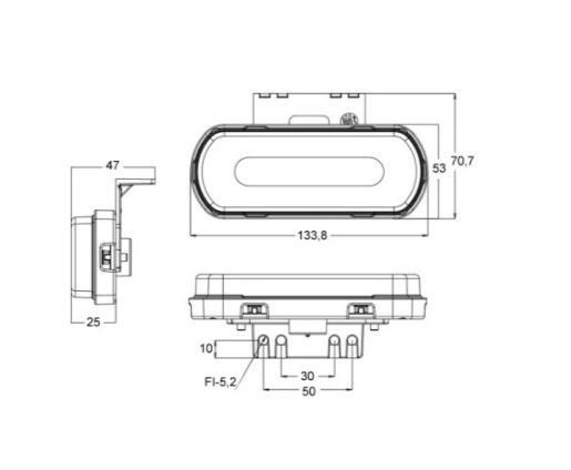 Lampa pozitie LED cablu 0,25 m, 134x70x25 mm, pentru fixare verticala si orizontala;cu accesorii montaj, 12/24V, rosu, oval WAS , stanga=dreapta