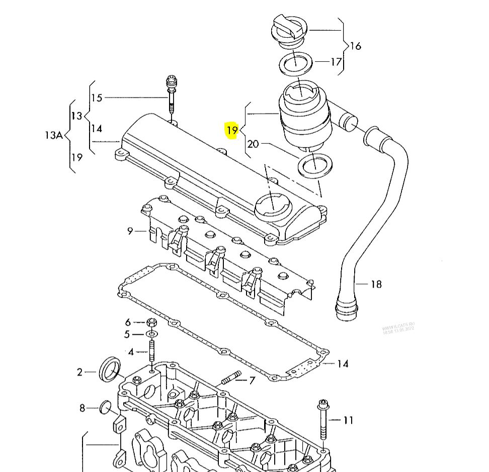 Separator ulei, Audi A3 (8l1), 1996-2006, A3 (8p), 2004-2015, Seat Altea (5p1), 03.2004-, Toledo Iii (5p2), 04.2004-05.2009, Skoda Octavia I (1u), 1996-2010, Vw Bora (1j), Golf Iv, New Beetle, 1998-2010 Motor 1,6,