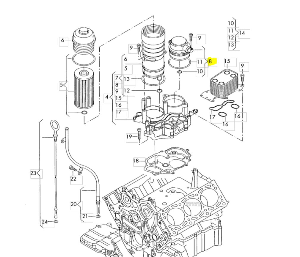 Separator ulei, Audi A4 (B8), 2007-2015, Sedan/Avant, Q7, 2006-2016, Vw Touareg (7l), 10.2002-01.2013 Motor 3.0 Tdi Quattro, 6.0 Tdi Quattro, 3.0 V6 Tdi,