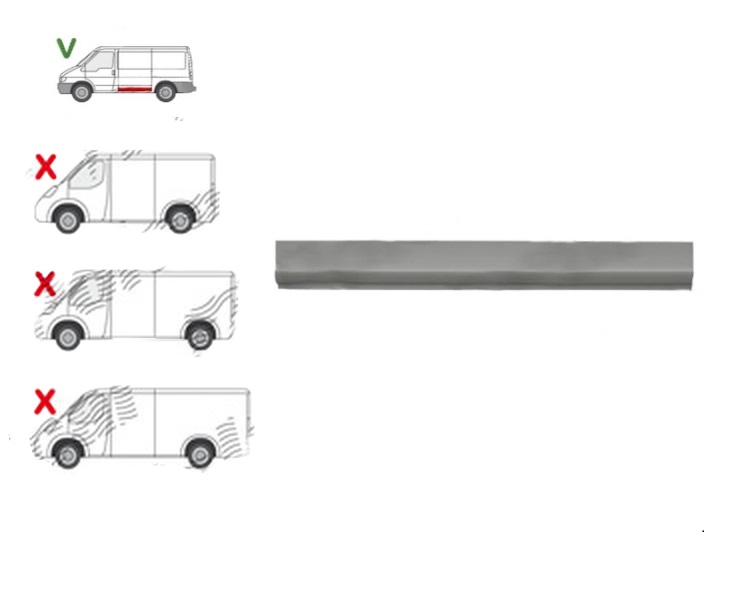 Panou lateral Ford Transit (V184/5) 05.2000-04.2006(Model Scurt ), Ford Transit/Tourneo (V347/8) 05.2006-04.2013 , partea Stanga, Inferior; L=1194mm, H=170mm,