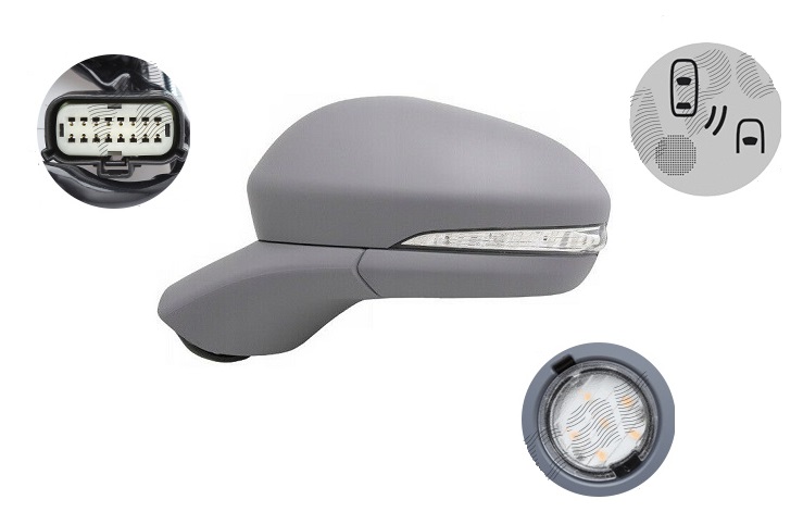 Oglinda exterioara Ford Mondeo, 03.2015-, Stanga, reglare electrica; grunduit; incalzita; cu functie detectie unghi mort; geam asferic; cromat; pliere electrica; memorie; 16 pini; cu semnalizare; cu lampa perimetru; brat oglinda grunduit, View Max