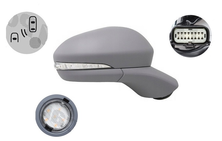 Oglinda exterioara Ford Mondeo, 03.2015-, Dreapta, reglare electrica; grunduit; incalzita; cu functie detectie unghi mort; geam asferic; cromat; pliere electrica; memorie; 14 pini; cu semnalizare; cu lampa perimetru; brat oglinda grunduit, View Max