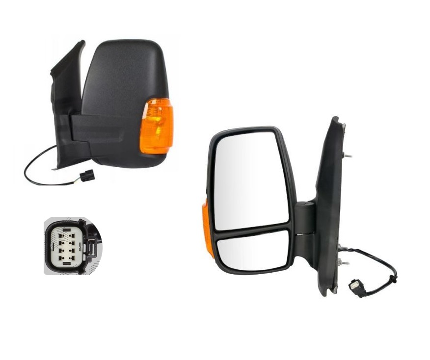 Oglinda exterioara Ford Transit/Tourneo, 01.2014-, Stanga, reglare electrica; texturat; incalzita; scurt; geam convex; cromat; pliere electrica; 8 pini; cu semnalizare galbena , View Max