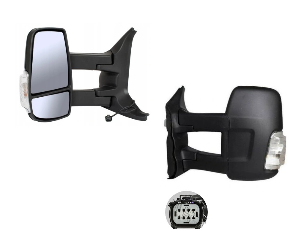 Oglinda usa exterioara Ford Transit/Tourneo, 01.2014-, partea Stanga, ajustabil manual; textil; sticla convexa; geam cromat; cu semnalizator alb; brat lung, View Max
