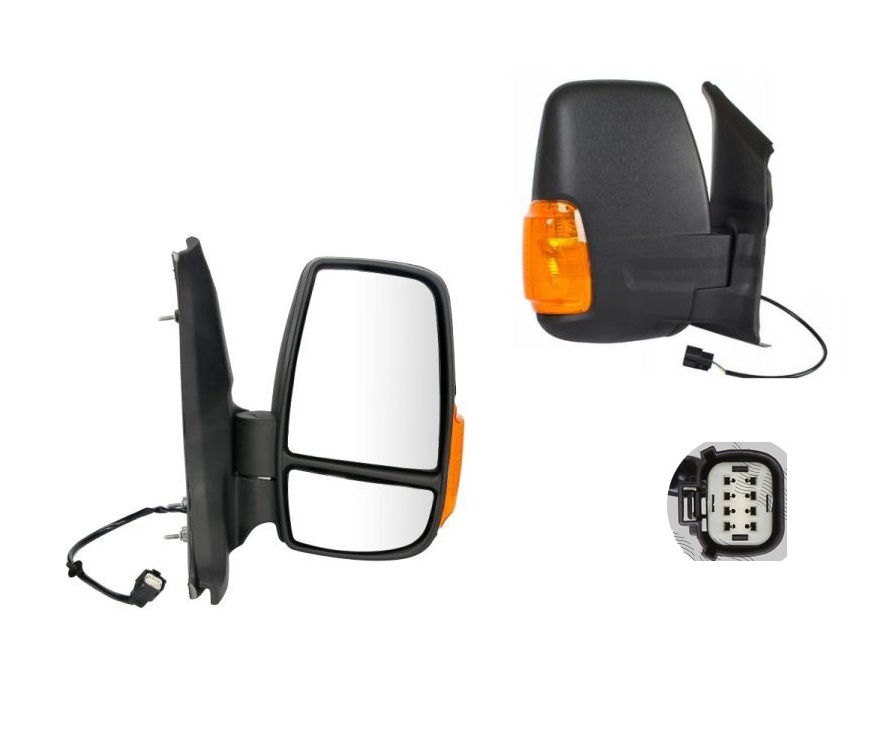 Oglinda exterioara Ford Transit/Tourneo, 01.2014-, Dreapta, reglare electrica; texturat; incalzita; scurt; geam convex; cromat; pliere electrica; 8 pini; cu semnalizare galbena , View Max