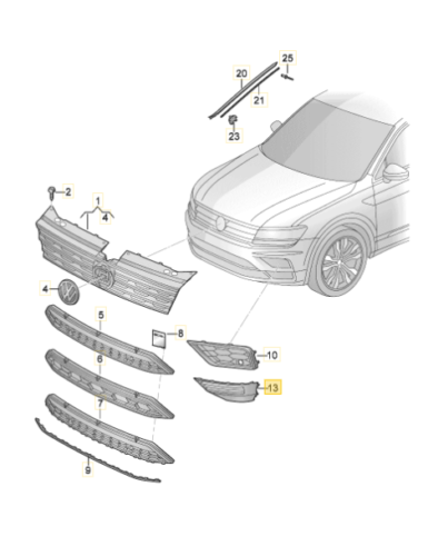 Grila bara Volkswagen Tiguan, 05.2016-, fata, Dreapta, fara gauri proiectoare