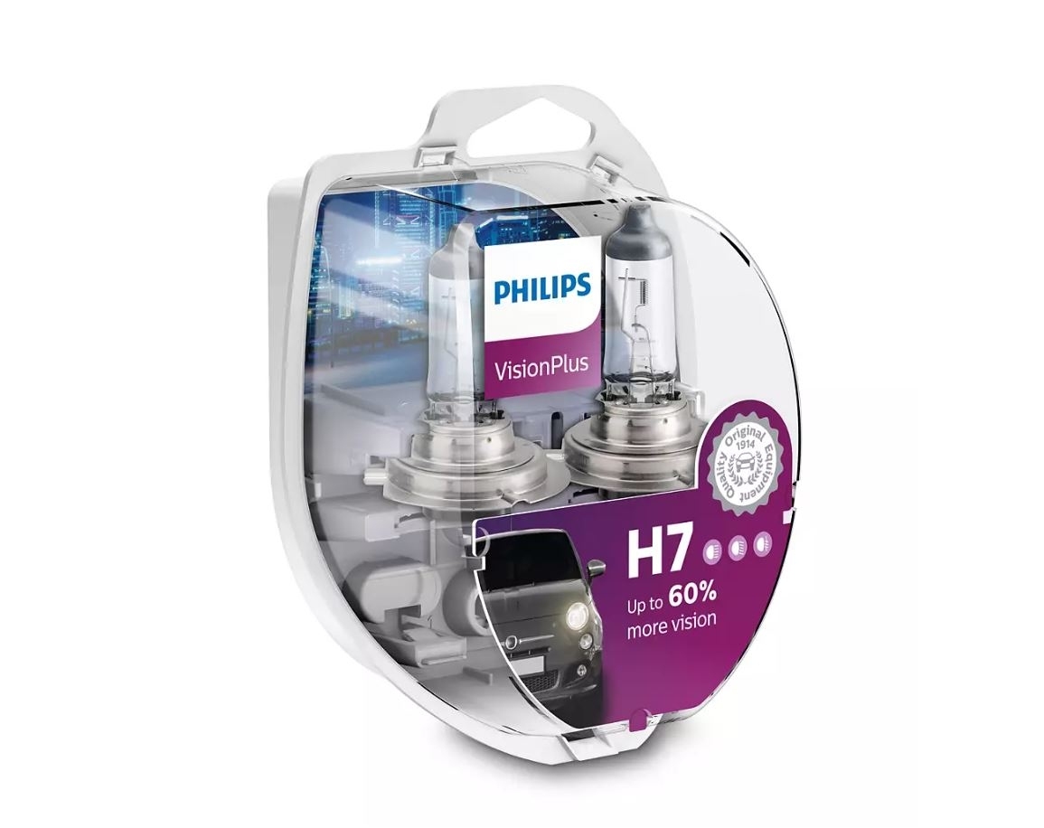 Set 2 becuri auto cu halogen pentru far Philips Vision Plus +60% H7 12V 55W, 12972VPS2