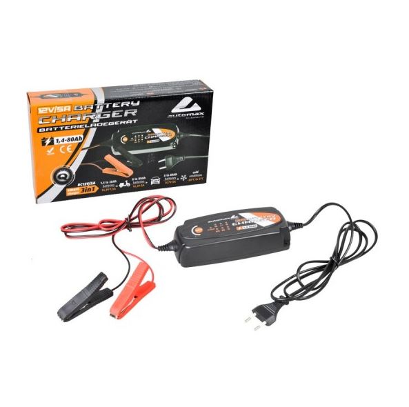 Incarcator acumulator auto Smart 3 in 1, Automax, 12V 5A, redresor automat baterii (WET, MF, Ca-Ca, AGM and GEL)