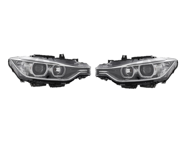 Set faruri tuning BMW Seria 3/Seria 3 GT (F30/31/34/35), 01.2012-12.2019, fata, stanga+dreapta, DEPO, numai pentru faruri cu halogen; cu lentile; cu &quot;lumina timp de zi&quot; tip LED; H7+H7+PY21W; electric; negru; cu motor; halogen, model COMBI, SEDAN