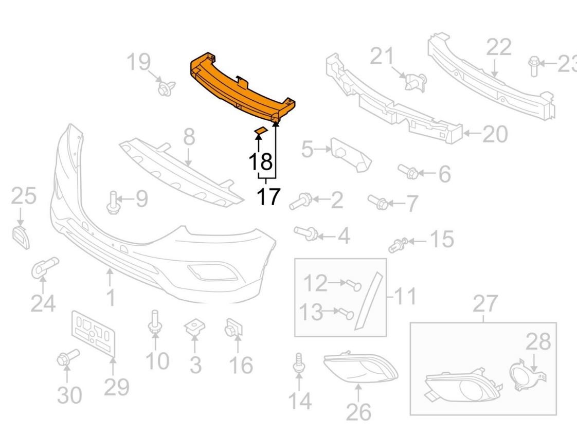 Ornament fixare superioara panou fata MAZDA CX-9 (TB), 05.2006-10.2012, superior