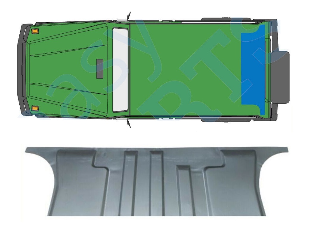 Panou reparatie podea spate MERCEDES Clasa G (W460) 05.1979-08.1989; Clasa G (W461/463) 09.1989-09.2018, fata; otel 1,00 mm, otel galvanizat, model 3 usi