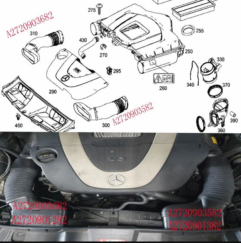 Furtun filtru aer, MERCEDES Clasa C (W204), 01.2007-08.2014; Clasa E (W212), 01.2009-12.2013 motor 2.5 V6; 3.0 V6; 3.5 V6 benzina, Plastic,