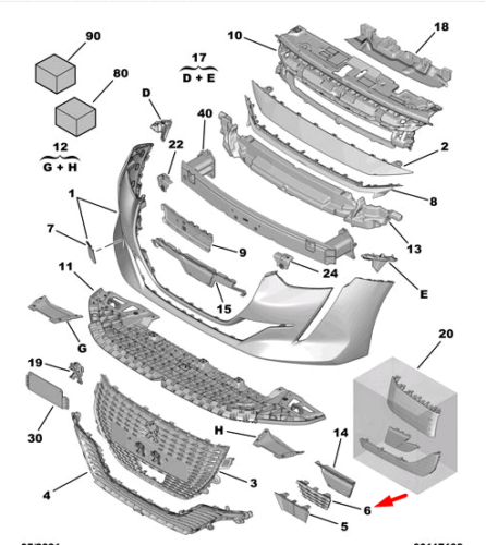 Ornament grila PEUGEOT 208, 06.2019-, fata, , deschis; inferior