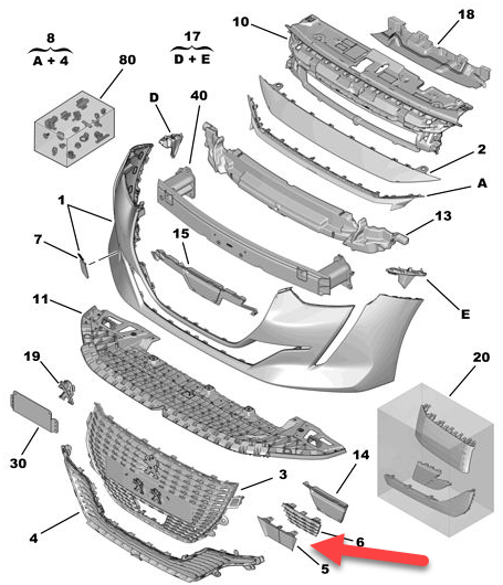 Ornament grila PEUGEOT 208, 06.2019-, fata, , inchis; inferior