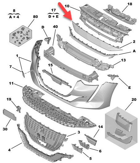 Ornament grila PEUGEOT 208, 06.2019-, fata, , superior