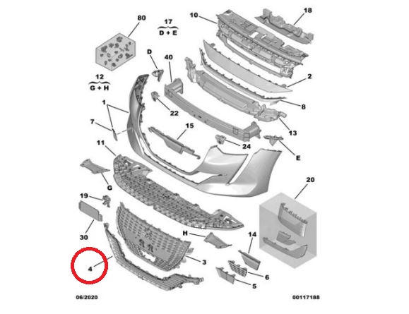 Grila bara fata PEUGEOT 208, 06.2019-, negru