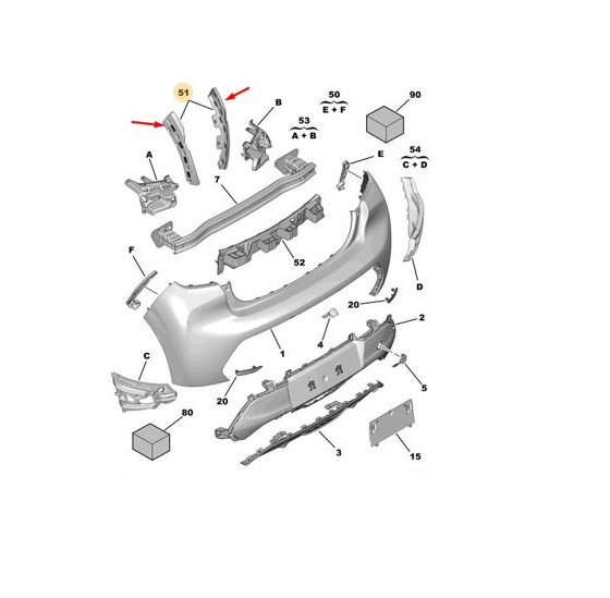 Suport bara spate PEUGEOT 208, 06.2019-, set (2 buc.)