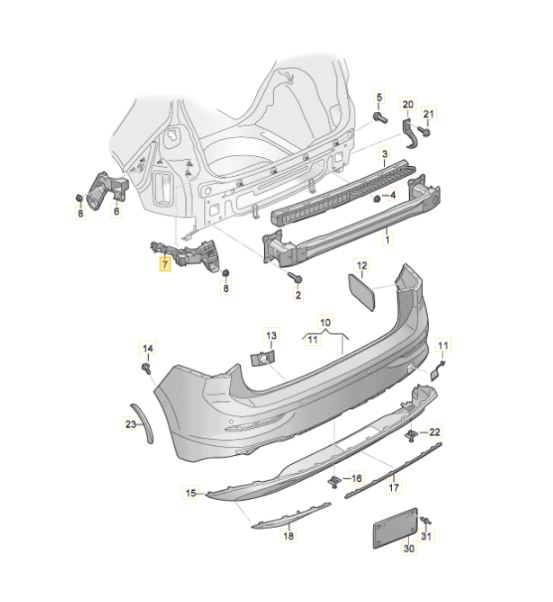 Suport bara spate VOLKSWAGEN GOLF VIII, 11.2019-, partea stanga, mare, modele Hatchback