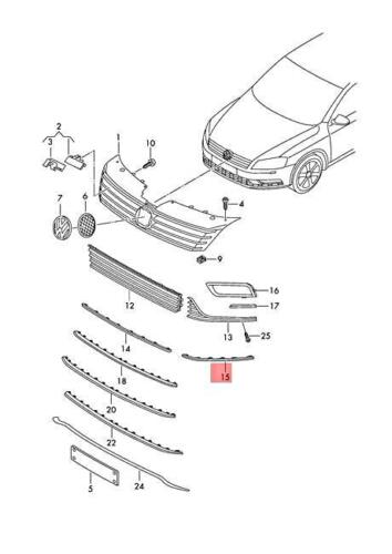 Ornament grila bara protectie VOLKSWAGEN PASSAT (B7), 11.2010-02,2015, fata, partea dreapta, cromat