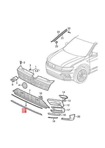 Ornament grila bara protectie VOLKSWAGEN TIGUAN, 05.2016-, fata, model R-line