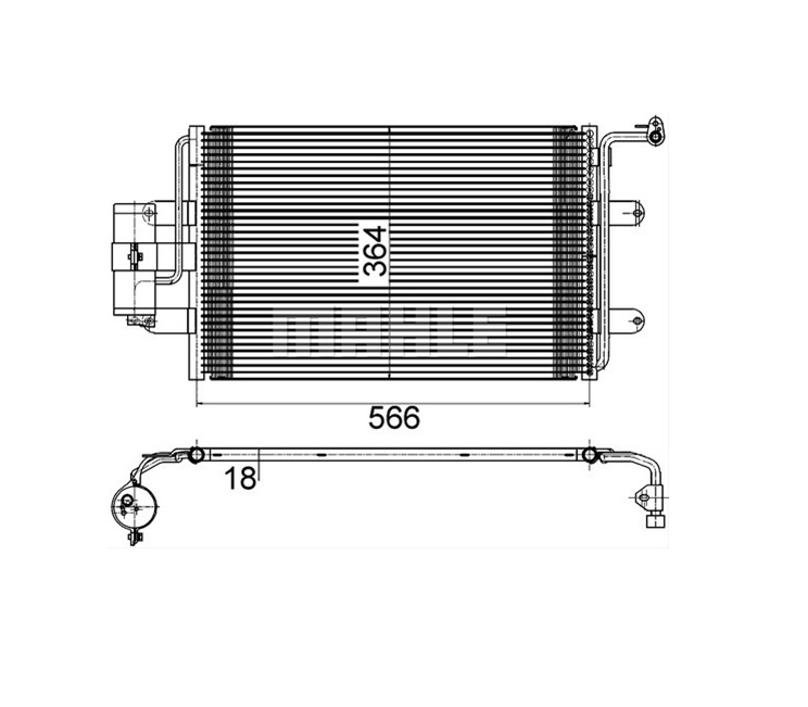 Condensator climatizare AC OEM/OES (Behr/Mahle), AUDI A3, 1996-; TT, Seat LEON, 1999-2006; TOLEDO, 1998-2004, Skoda OCTAVIA, 1996-2010; VW BORA, GOLF IV, NEW BEETLE, 2001-, aluminiu/ aluminiu brazat, 580(545)x360x16 mm, cu uscator filtrat