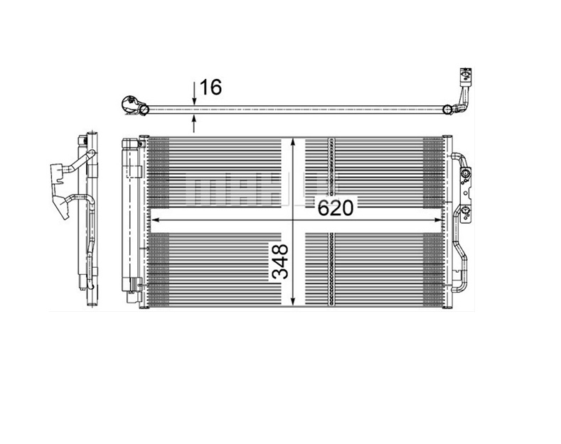 Condensator climatizare AC OEM/OES (Behr/Mahle), BMW 1 F20/21, 2010-, Seria 2 F22/F23, 2012-, Seria 3 F30/31, 2011-; GT F34, 2013-, Seria 4 F32/33, i3, 2013-; i8, 2014- motor 1,5; 1,6; 2,0; 3,0 benz/diesel, alum./ alum. brazat, 640(605)x347x16 mm