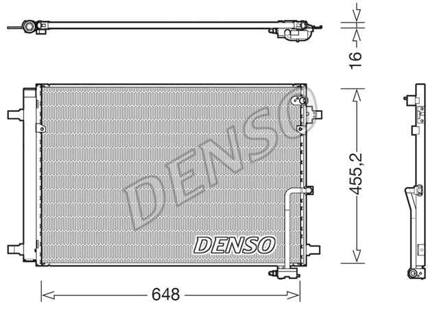 Condensator climatizare AC Denso, AUDI A8, 11.2009-2018 motor 2,0 TFSI; 3,0 TDI; 4,2 TDI; 6,3 W12; BENTLEY MULSANNE, 09.2009-06.2015 motor 6.75 V8, aluminiu/ aluminiu brazat, 675(650)x450(440)x16 mm, cu uscator si filtru integrat