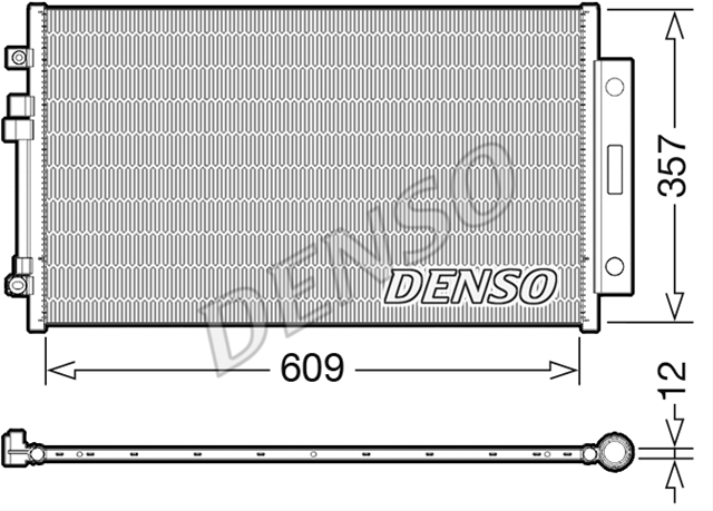 Condensator climatizare AC Denso, ALFA ROMEO GIULIA, 10.2015- motor 2,2 d, aluminiu/ aluminiu brazat, 650(620)x357x12 mm, cu uscator si filtru integrat