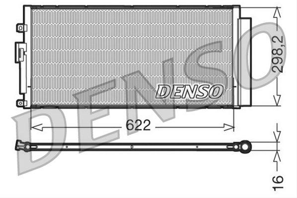 Condensator climatizare AC Denso, FIAT 500, 05.2008- motor 1.4 T-Jet, aluminiu/ aluminiu brazat, 665(630)x310(295)x16 mm, cu uscator si filtru integrat