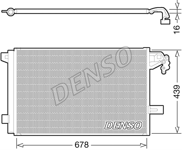 Condensator climatizare AC Denso, VOLKSWAGEN TRANSPORTER T5, 09.2009-08.2015 motor 2.0/2.0 TSI benzina; 2.0 TDI; 2.0 BiTDI, aluminiu/ aluminiu brazat, 710(675)x452(440)x16 mm, cu uscator si filtru integrat