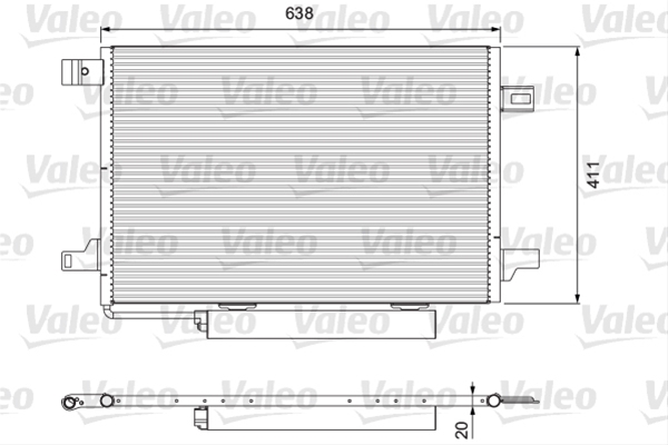 Condensator climatizare AC Valeo, MERCEDES Clasa A (W169), 2008-2012; Clasa B (W245), 2005-2011 motor 1,5; 1,7; 2,0 benzina; 2,0 cdi diesel, aluminiu/ aluminiu brazat, 640(600)x411x16 mm, cu uscator filtrat; Foloseste uscator 5021KD-1J569810->