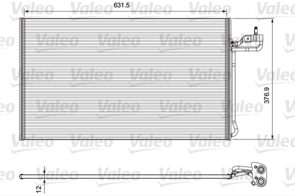 Condensator climatizare AC Valeo, VOLVO C30, 03.2007-11.2007; VOLVO C70, 03.2006-10.2007; VOLVO S40/V50, 01.2004- motor 2,4/ 2,5 benzina; 2,4 diesel, aluminiu/ aluminiu brazat, 660(630)x380x12 mm, fara filtru uscator 61472