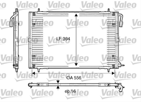 Condensator climatizare AC OEM/OES (Valeo), PEUGEOT 206/206+, 1998-2003 motor 1,1; 1,4; 1,6; 2,0 benzina; 1,4 HDI; 1,9 D; 2,0 HDI cu AC, aluminiu/ aluminiu brazat, 590 (550)x367x16 mm, fara filtru uscator