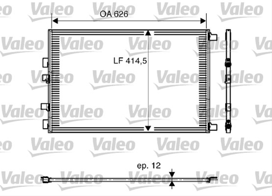 Condensator climatizare AC OEM/OES (Valeo), RENAULT MEGANE II, 11.2002-03.2009; SCENIC, 09.2005-; GRAND SCENIC, 04.2004-; motor 1,9 dci; 2,0 dci, aluminiu/ aluminiu brazat, 655 (625)x415x12 mm, fara filtru uscator