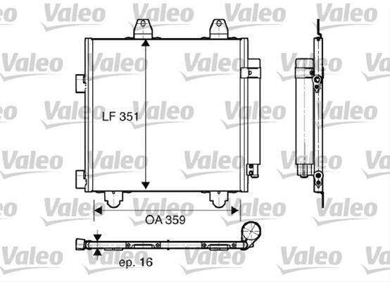 Condensator climatizare AC OEM/OES (Valeo), Citroen C1, 06.2005-2014, Peugeot 107, 06.2005-, Toyota AYGO, 07.2005-2014 motor 1,0 benzina; 1,4 HDI, aluminiu/ aluminiu brazat, 390(355)x360x17 mm, cu uscator filtrat