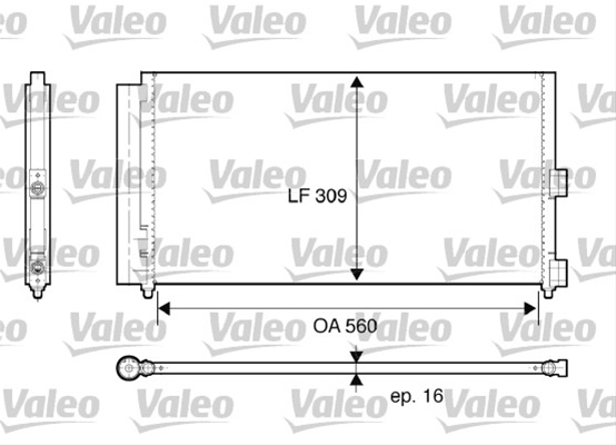 Condensator climatizare AC OEM/OES (Valeo), FIAT DOBLO, 2004-2010; IDEA, 2003-2011; PUNTO, 2002-2009, Lancia MUSA, 2004-; Y, 2003-2011 motor 1,2/1,4 benzina; 1,3/1,9 JTD/MultiJet; alum./ alum. brazat, 610(570)x310x16 mm, cu uscator si filtru integrat