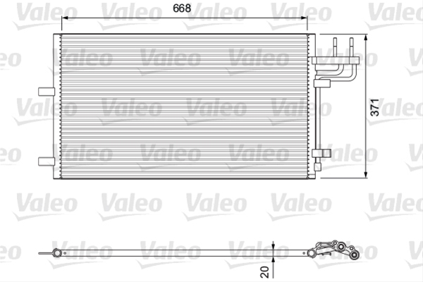 Condensator climatizare AC OEM/OES (Valeo), FORD FOCUS 2, 07.2004-09.202012; FOCUS C-MAX, 10.2003-03.2007; C-MAX, 02.2007-02.2010 motor 1,4/1,6/1,8/2,0 benzina; 1,6/1,8/2,0 TDCI, aluminiu/ aluminiu brazat, 670 (625)x370x16 mm, fara filtru uscator